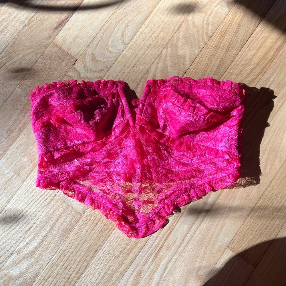 MAJORELLE Pink Lace Bustier Top